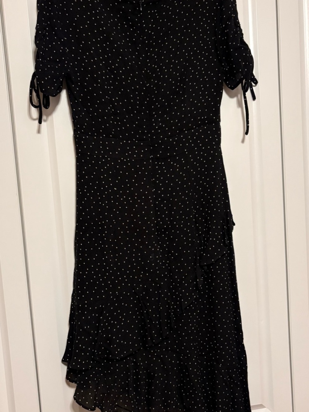 Black Polka Dot V‑Neck Asymmetrical Ruffle Dress Size Small - Picture 4 of 8